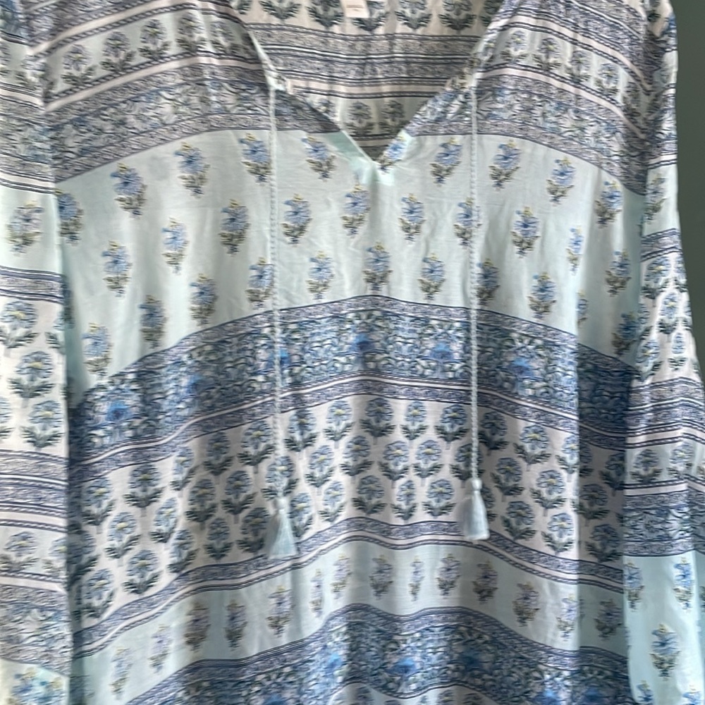 J. Jill light weight Cream and Blue Floral summer tunic Blouse XL - Picture 3 of 5
